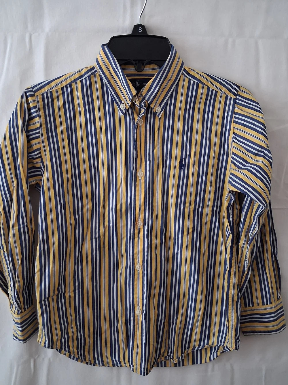 Ralph Lauren Boys Yellow Blue White Striped Button Down Shirt Size 6 Cotton